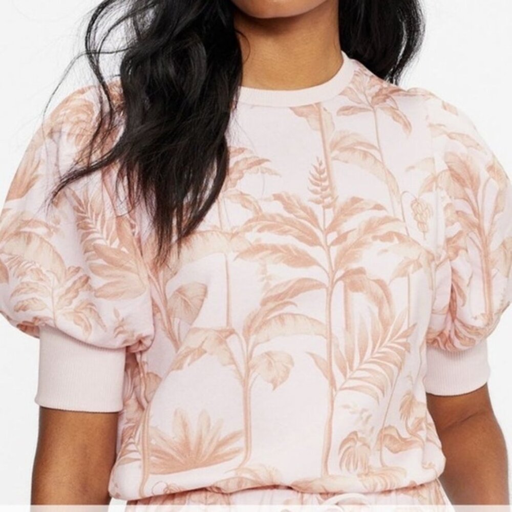 Ted Baker London 1 Puff Short Sleeve Tropical Shirt Pink Palm Tree Small 4 6 NWT